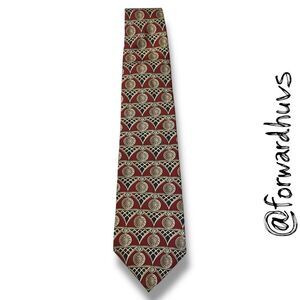 Vintage Oscar de la Renta Silk Necktie – Burgundy with Gold & Blue Geometric